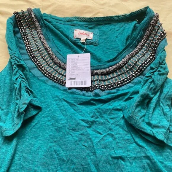 Anthropologie Deletta | Embellished Scoop Neck Top | Teal | NWT - Picture 2 of 4